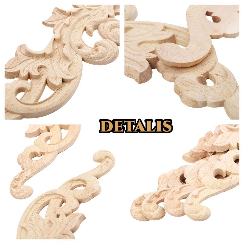 MUXSAM Wood Carved Appliques Onlays, 2-Pair Unpainted Wooden Carvings Decal Corner Decorative Plaques for Wall Cabinet Cupboard Mirrors Fireplace Closet Dresser Doors DIY Project, 19x11cm/7.48"x4.33" - Image 4